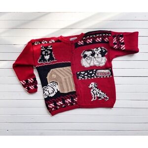 vtg Cervelle red dog puppy hand knit‎ cardigan sweater